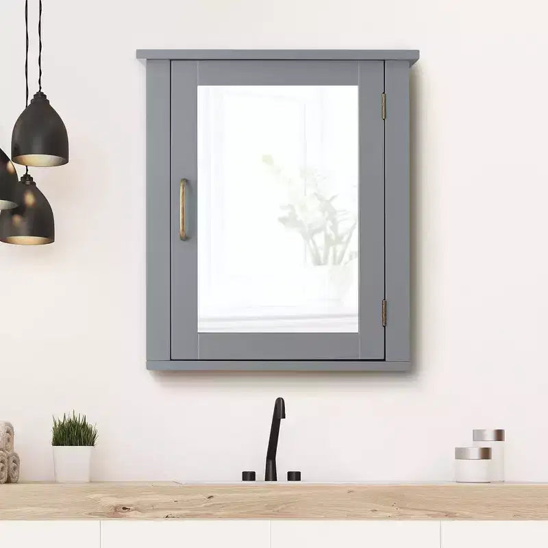 MDF Wood Wall-Mount Medicine Cabinet with Mirror Gray