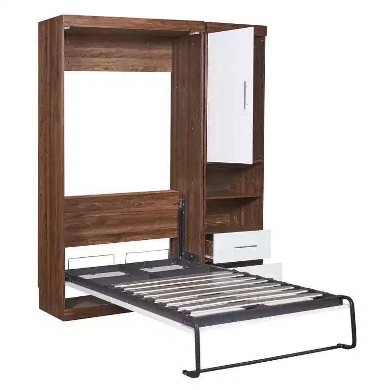 Wood Murphy Wall Bed with Cabinet and Shelves Twin/Full