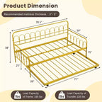 Lit de repos double en métal avec lit gigogne et roulettes verrouillables 99 cm