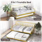 Lit de repos double en métal avec lit gigogne et roulettes verrouillables 99 cm