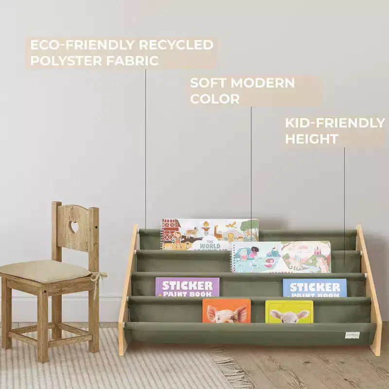 Wood and Polyester Fabric Kids Bookshelf with Drawers 28.7"