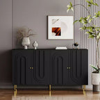 Versatile Black Lacquered 4-Door Wooden Cabinet - Sideboard Buffet Server for Living Room, Entryway, Hallway, Office, Kitchen and Dining Room