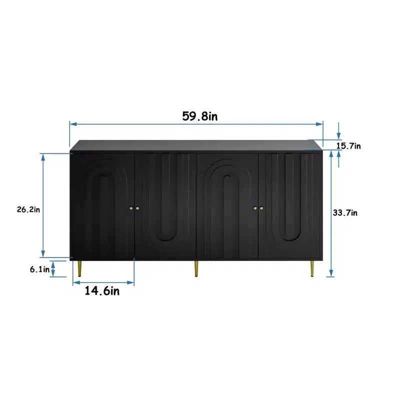 MDF 4-Door Cabinet with Matte Black Lacquer Finish 59.8"