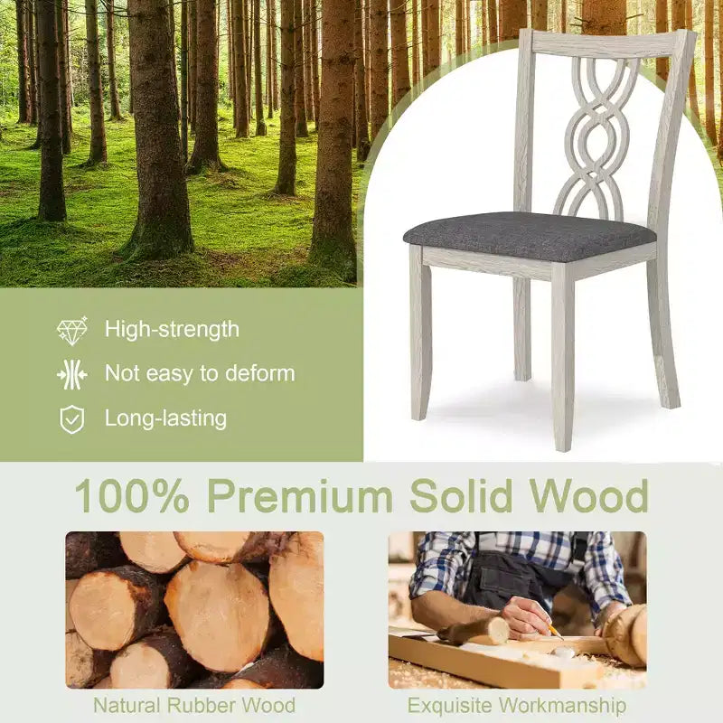 Rubber Wood Dining Chair with Padded Seat and Hollowed Backrest