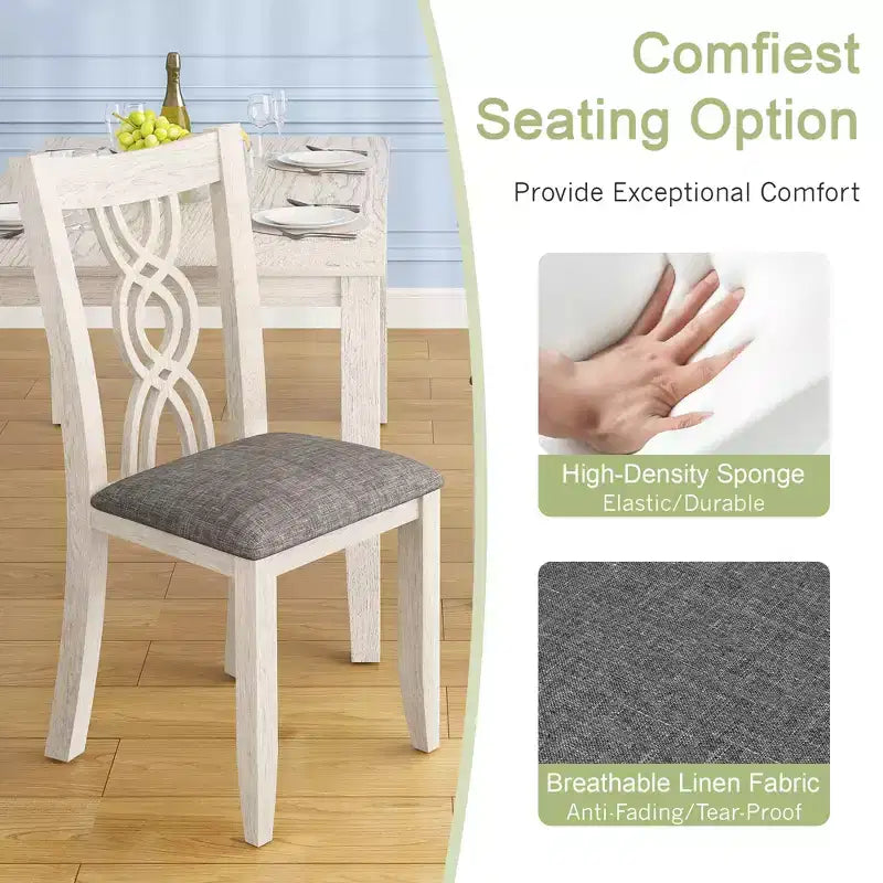 Rubber Wood Dining Chair with Padded Seat and Hollowed Backrest