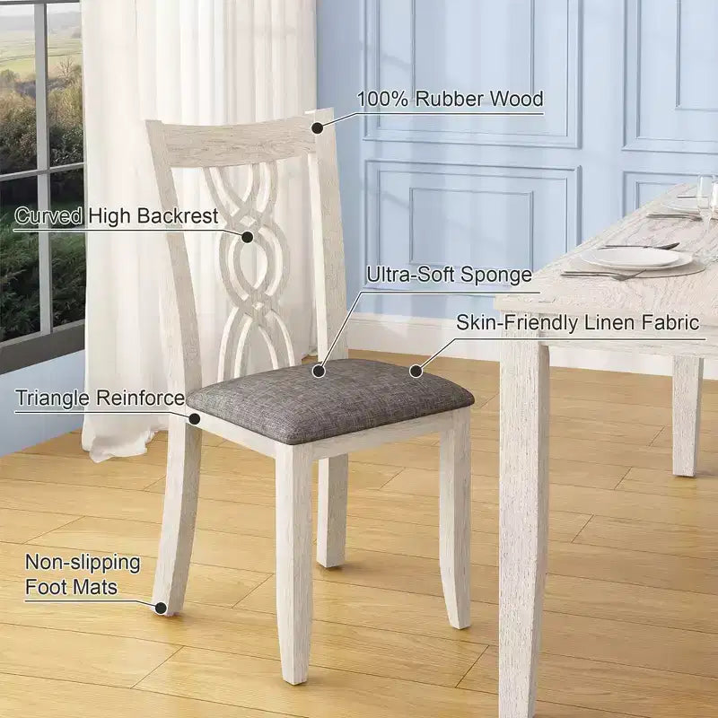 Rubber Wood Dining Chair with Padded Seat and Hollowed Backrest