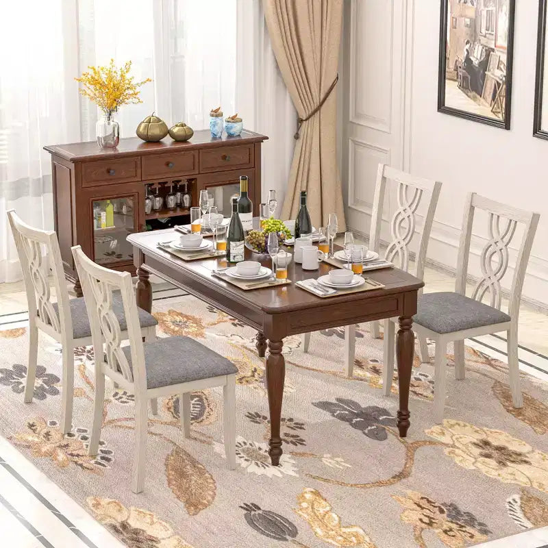 Rubber Wood Dining Chair with Padded Seat and Hollowed Backrest