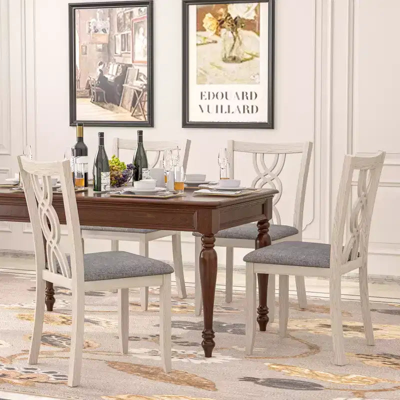 Rubber Wood Dining Chair with Padded Seat and Hollowed Backrest