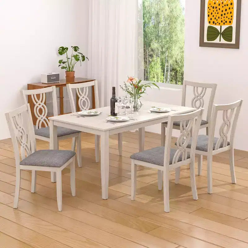 Rubber Wood Dining Chair with Padded Seat and Hollowed Backrest