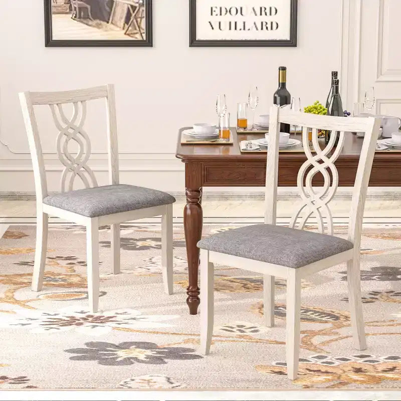 Rubber Wood Dining Chair with Padded Seat and Hollowed Backrest