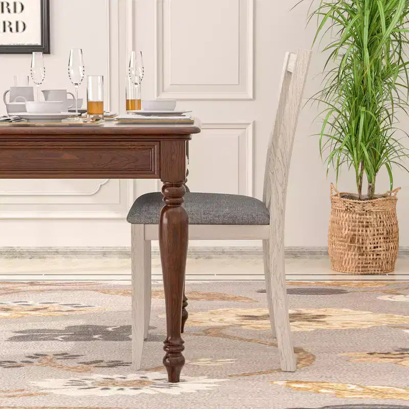 Rubber Wood Dining Chair with Padded Seat and Hollowed Backrest