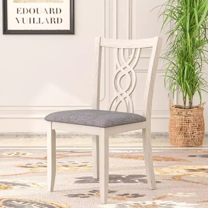 Rubber Wood Dining Chair with Padded Seat and Hollowed Backrest