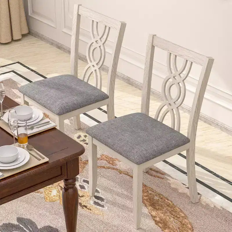 Rubber Wood Dining Chair with Padded Seat and Hollowed Backrest