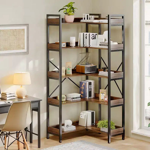Hyleory L-Shape 5-Tier Bookshelf