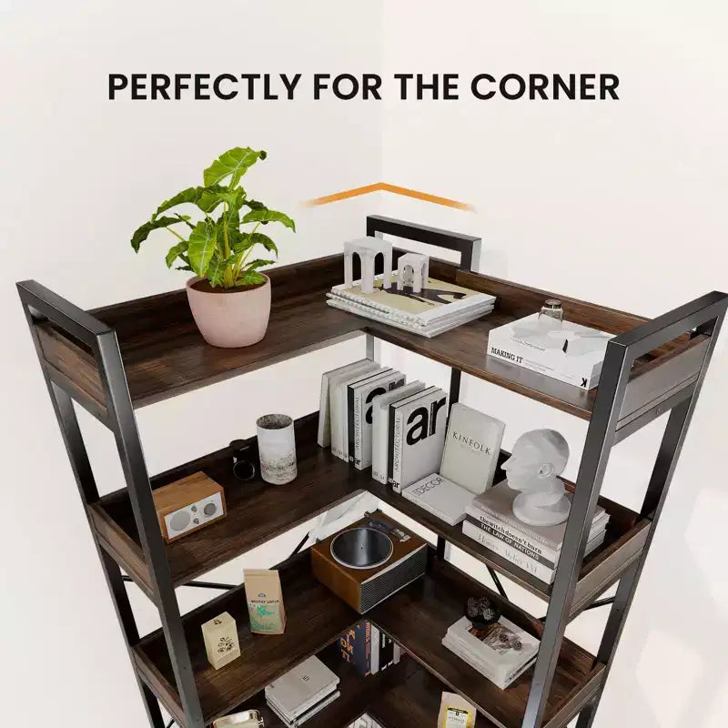Engineered Wood L-Shape 5-Tier Corner Bookshelf
