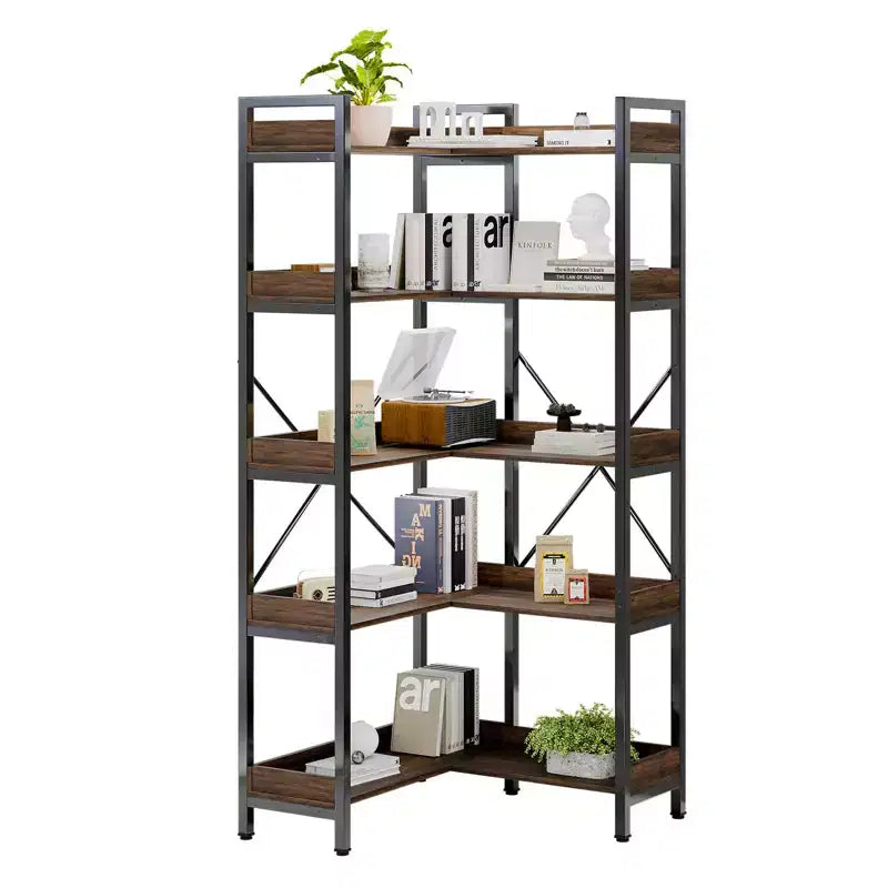Engineered Wood L-Shape 5-Tier Corner Bookshelf