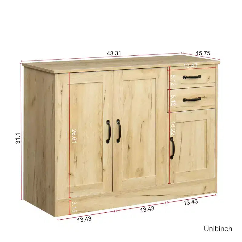 Wood-Plastic Composite Buffet Sideboard with 3 Doors and 2 Drawers 43.3"