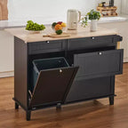 Îlot de cuisine en bois d'hévéa et MDF avec tiroirs et meuble poubelle 50"