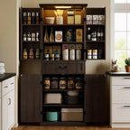 HOMCOM 71 LED Kitchen Pantry Cabinet, Farmhouse Storage Cabinet with Door Shelves, Adjustable Shelves and Drawer, Distressed Brown