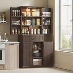 Meuble de Rangement/Garde-Manger de Cuisine en Bois avec Lumière LED et Étagères Réglables 180 cm