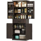 Meuble de Rangement/Garde-Manger de Cuisine en Bois avec Lumière LED et Étagères Réglables 180 cm