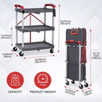 Chariot de service pliable en acier à 3 niveaux avec roues verrouillables 83,5 cm