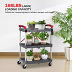 Chariot de service pliable en acier à 3 niveaux avec roues verrouillables 83,5 cm