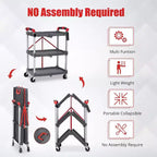 Chariot de service pliable en acier à 3 niveaux avec roues verrouillables 83,5 cm