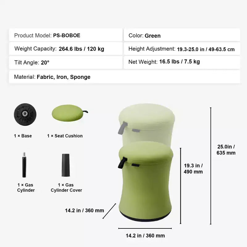 Iron and Sponge Adjustable Height Wobble Chair 19.3"-25"