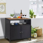 Rattan Storage Cabinet, Outdoor Cabinet for Patio Outdoor Bar Cart with 2 Doors & Adjustable Shelves