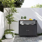Meuble de Rangement d'Extérieur en Rotin avec 2 Portes et Étagères Réglables 85 cm