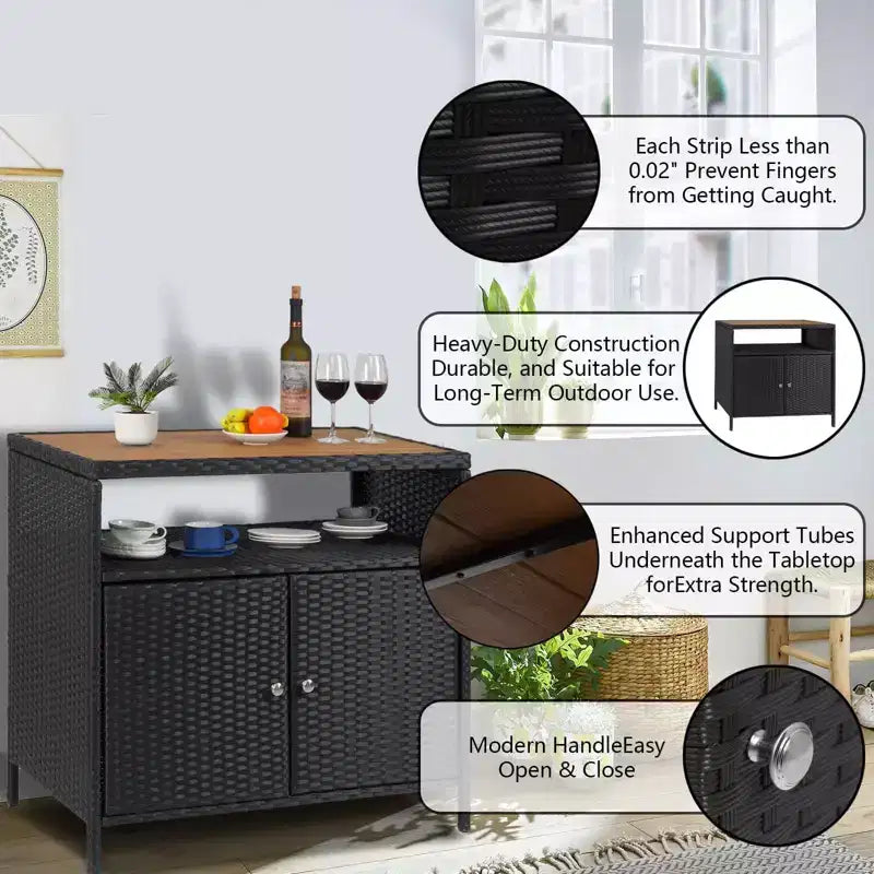Rattan Outdoor Storage Cabinet with 2 Doors and Adjustable Shelves 33.5"