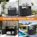 Meuble de Rangement d'Extérieur en Rotin avec 2 Portes et Étagères Réglables 85 cm
