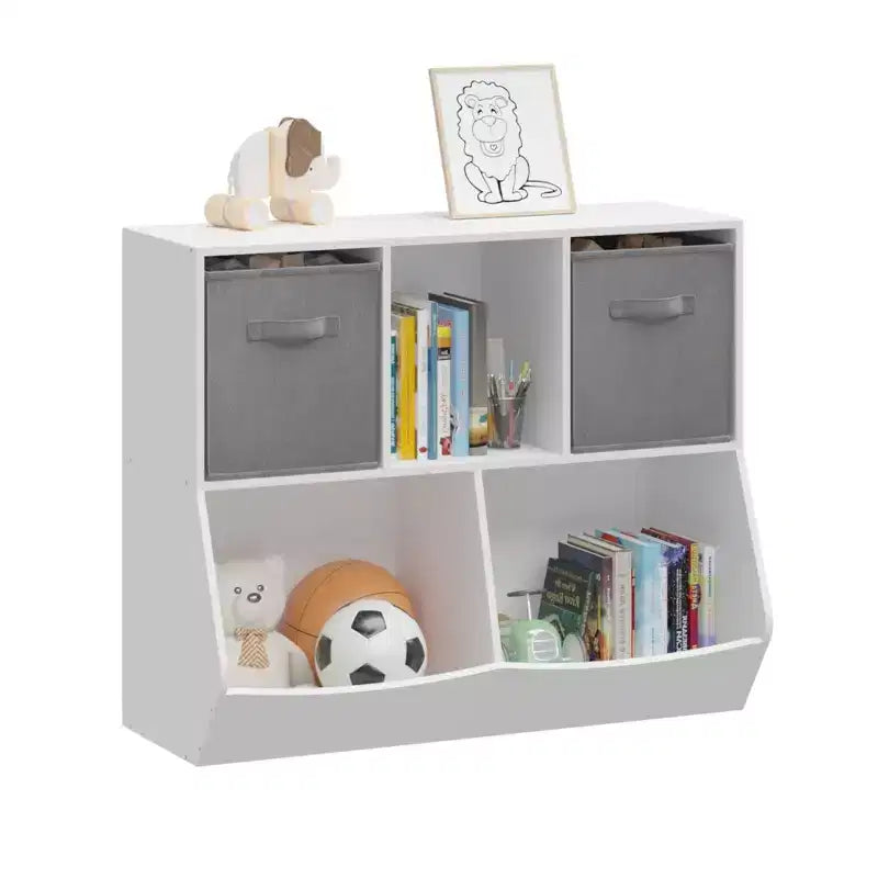 MDF and Non-Woven Fabric 4-Cube Kids Bookshelf 39" White/Gray