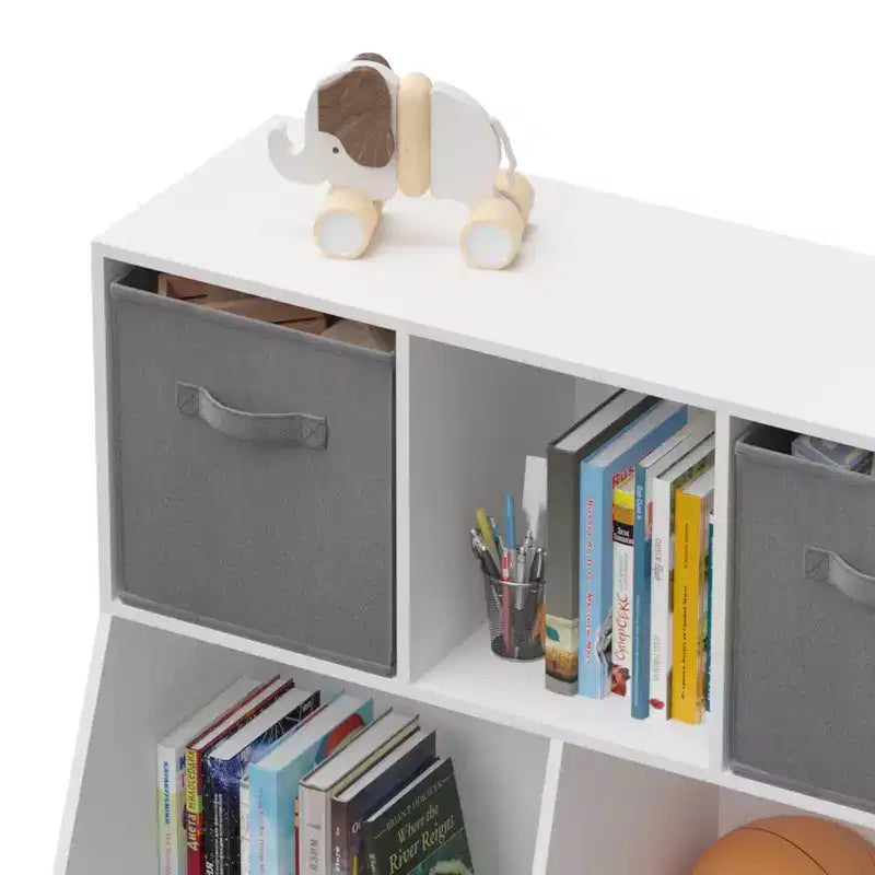MDF and Non-Woven Fabric 4-Cube Kids Bookshelf 39" White/Gray