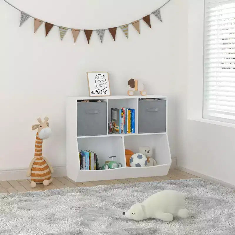 MDF and Non-Woven Fabric 4-Cube Kids Bookshelf 39" White/Gray