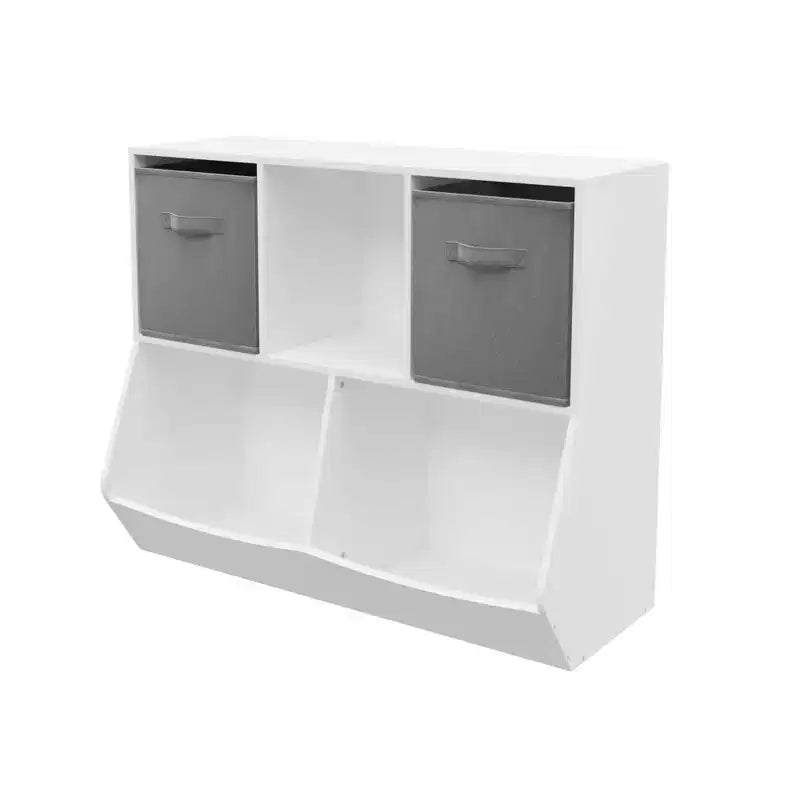 MDF and Non-Woven Fabric 4-Cube Kids Bookshelf 39" White/Gray