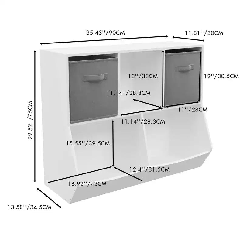 MDF and Non-Woven Fabric 4-Cube Kids Bookshelf 39" White/Gray