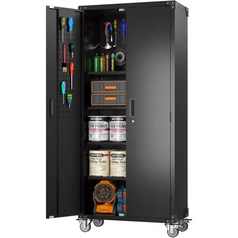 Cold-Rolled Steel Locking Garage Storage Cabinet with Pegboard 72"