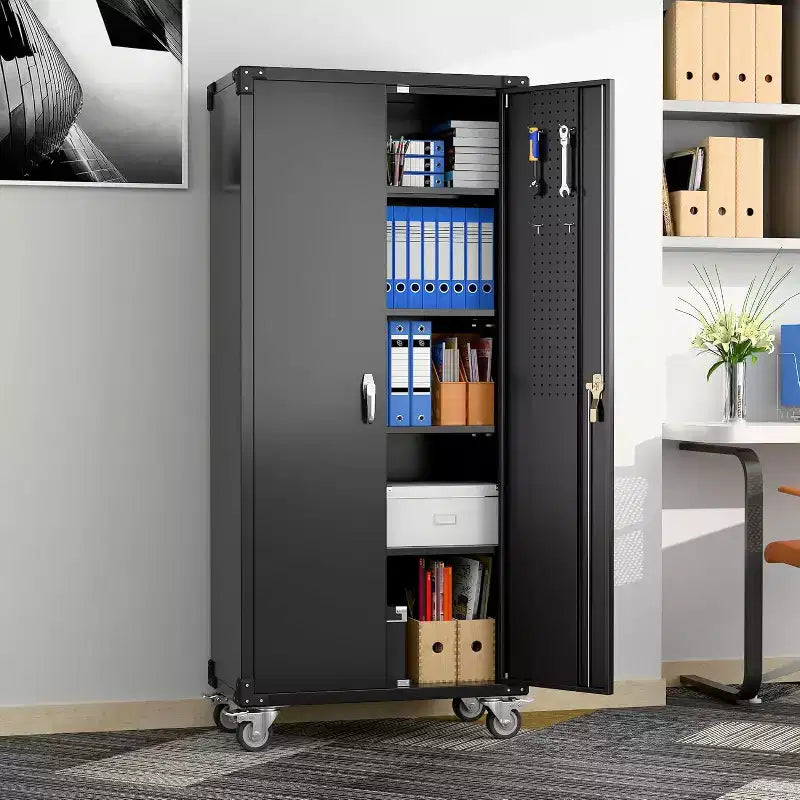 Cold-Rolled Steel Locking Garage Storage Cabinet with Pegboard 72"