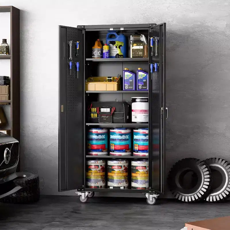 Cold-Rolled Steel Locking Garage Storage Cabinet with Pegboard 72"