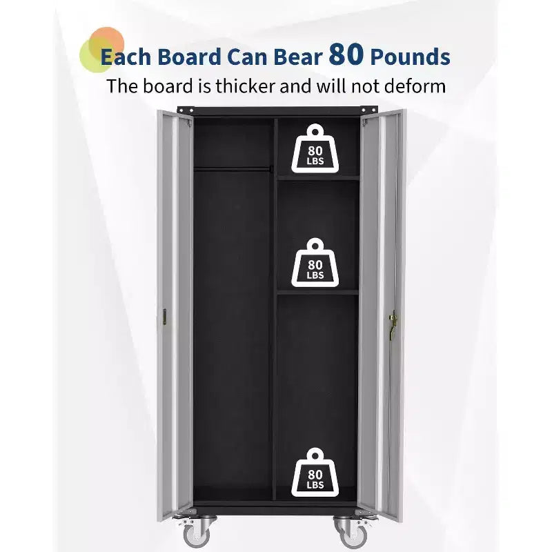 Cold-Rolled Steel Locking Garage Storage Cabinet with Pegboard 72"