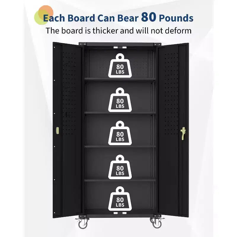 Cold-Rolled Steel Locking Garage Storage Cabinet with Pegboard 72"