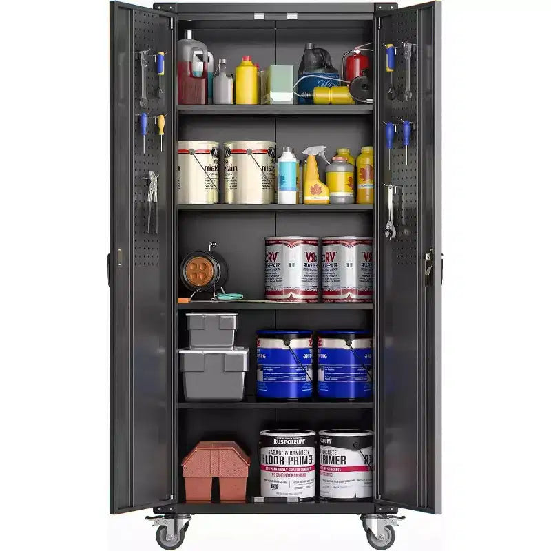 Cold-Rolled Steel Locking Garage Storage Cabinet with Pegboard 72"