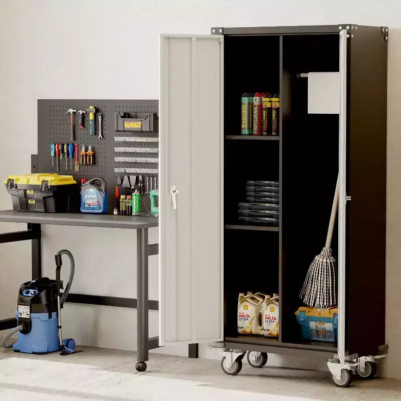 Cold-Rolled Steel Locking Garage Storage Cabinet with Pegboard 72"