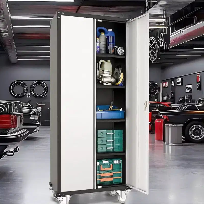 Cold-Rolled Steel Locking Garage Storage Cabinet with Pegboard 72"