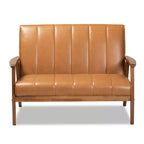 Causeuse 2 places en similicuir et bois Noyer/Marron