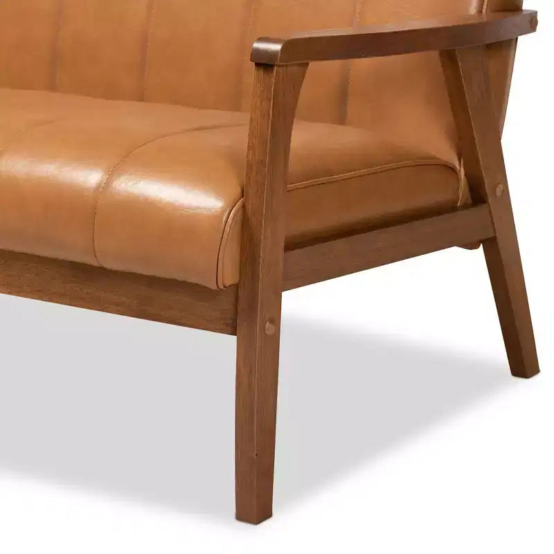 Faux Leather and Wood Frame Loveseat 2-Seater Walnut/Brown