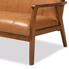 Causeuse 2 places en similicuir et bois Noyer/Marron