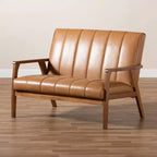 Causeuse 2 places en similicuir et bois Noyer/Marron